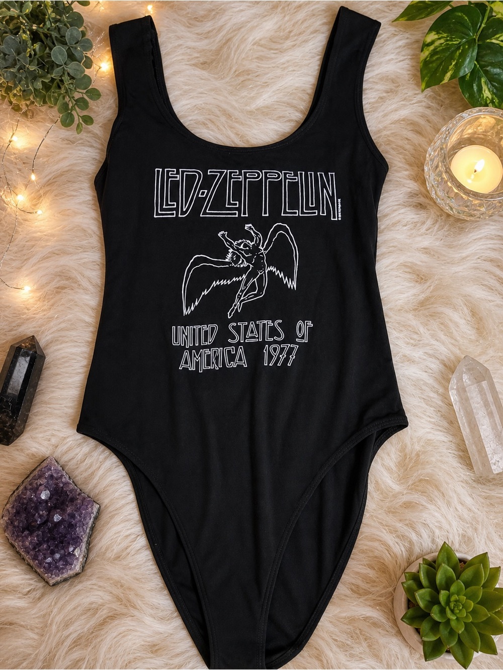 Black Graphic LED Zepplin One-Piece bodysuit size small